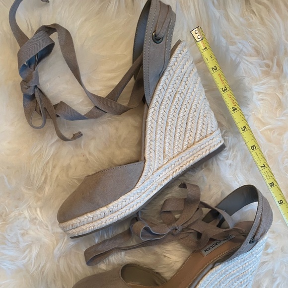 NWOT High-heel Espadrilles. Never worn. Size 9. Taupe suede with lace up ankle! - Picture 2 of 9